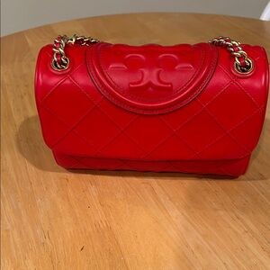 Tory Burch Red Quilted Leather Shoulder Bag